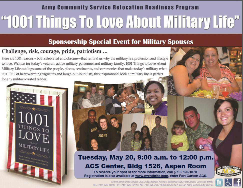 Find 1001 Things to Love about Military Life on Tuesday, May 20th from 