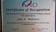 Jake Williams Awarded American Academy of Implant Dentistry AAID Student Award